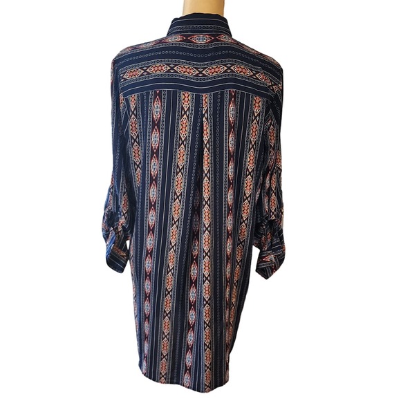 Entro Women's Pull Over Shift Aztec Boho 1/4 Button Down PocketDress - Picture 4 of 9